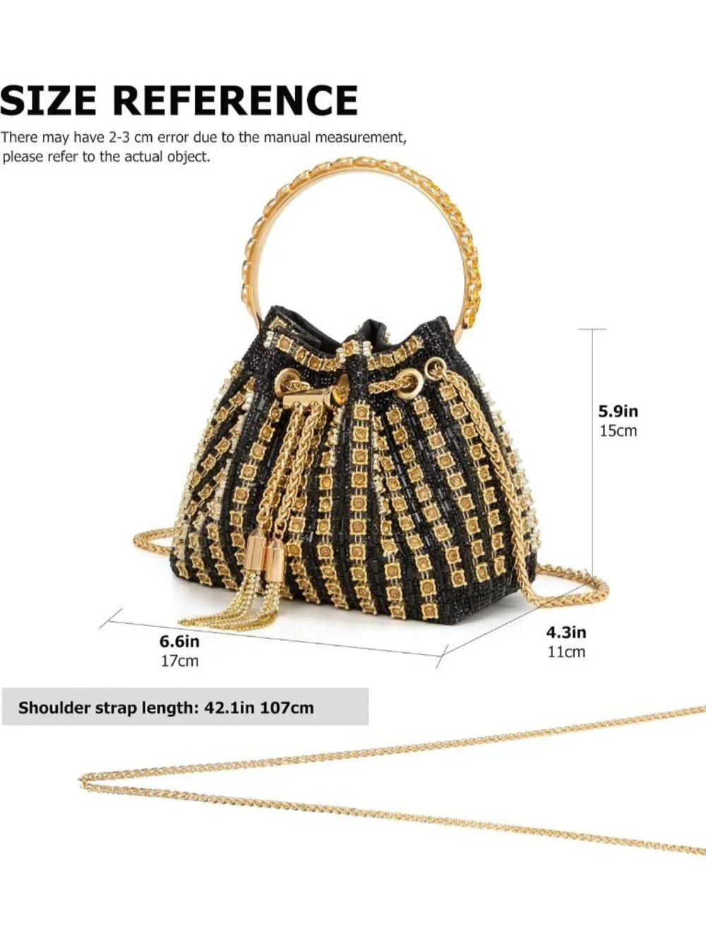 Women's Black  Sparkly Rhinestone Clutch Purse Diamond Chain Evening Bag